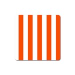 Vertical Stripes - White and Tangelo Orange Magnet (Square)