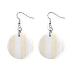 Vertical Stripes - White and Cornsilk Yellow 1  Button Earrings