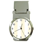 Vertical Stripes - White and Cornsilk Yellow Money Clip Watch
