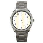 Vertical Stripes - White and Cornsilk Yellow Sport Metal Watch