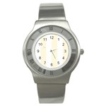 Vertical Stripes - White and Cornsilk Yellow Stainless Steel Watch
