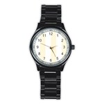 Vertical Stripes - White and Cornsilk Yellow Stainless Steel Round Watch