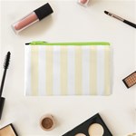 Vertical Stripes - White and Cornsilk Yellow Canvas Cosmetic Bag (XS)