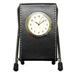 Vertical Stripes - White and Cornsilk Yellow Pen Holder Desk Clock