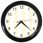 Vertical Stripes - White and Cornsilk Yellow Wall Clock (Black)