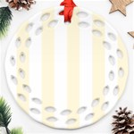 Vertical Stripes - White and Cornsilk Yellow Round Filigree Ornament (Two Sides)