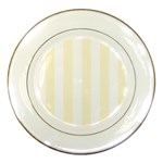 Vertical Stripes - White and Cornsilk Yellow Porcelain Plate