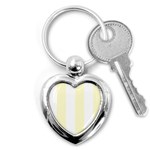 Vertical Stripes - White and Cream Yellow Key Chain (Heart)