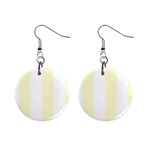 Vertical Stripes - White and Cream Yellow 1  Button Earrings