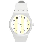 Vertical Stripes - White and Cream Yellow Round Plastic Sport Watch (M)