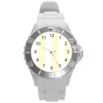 Vertical Stripes - White and Cream Yellow Round Plastic Sport Watch (L)
