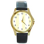 Vertical Stripes - White and Cream Yellow Round Gold Metal Watch