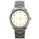 Vertical Stripes - White and Cream Yellow Sport Metal Watch