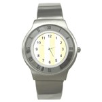 Vertical Stripes - White and Cream Yellow Stainless Steel Watch