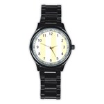 Vertical Stripes - White and Cream Yellow Stainless Steel Round Watch