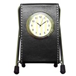Vertical Stripes - White and Cream Yellow Pen Holder Desk Clock