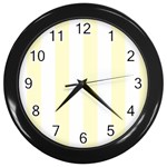 Vertical Stripes - White and Cream Yellow Wall Clock (Black)