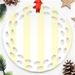 Vertical Stripes - White and Cream Yellow Round Filigree Ornament (Two Sides)