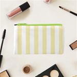 Vertical Stripes - White and Blond Yellow Canvas Cosmetic Bag (XS)