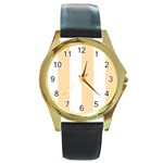 Vertical Stripes - White and Navajo White Yellow Round Gold Metal Watch