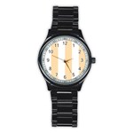 Vertical Stripes - White and Navajo White Yellow Stainless Steel Round Watch