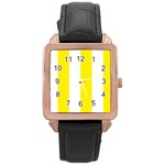 Vertical Stripes - White and Canary Yellow Rose Gold Leather Watch