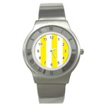 Vertical Stripes - White and Canary Yellow Stainless Steel Watch