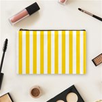 Vertical Stripes - White and Gold Yellow Cosmetic Bag (M)