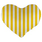 Vertical Stripes - White and Gold Yellow Large 19  Premium Flano Heart Shape Cushion