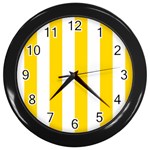 Vertical Stripes - White and Gold Yellow Wall Clock (Black)