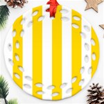 Vertical Stripes - White and Gold Yellow Round Filigree Ornament (Two Sides)