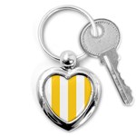 Vertical Stripes - White and Banana Yellow Key Chain (Heart)