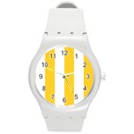 Vertical Stripes - White and Banana Yellow Round Plastic Sport Watch (M)
