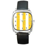 Vertical Stripes - White and Banana Yellow Square Metal Watch