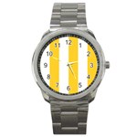 Vertical Stripes - White and Banana Yellow Sport Metal Watch