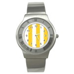 Vertical Stripes - White and Banana Yellow Stainless Steel Watch