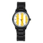 Vertical Stripes - White and Banana Yellow Stainless Steel Round Watch