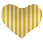 Vertical Stripes - White and Banana Yellow Large 19  Premium Heart Shape Cushion
