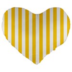 Vertical Stripes - White and Banana Yellow Large 19  Premium Flano Heart Shape Cushion