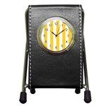 Vertical Stripes - White and Banana Yellow Pen Holder Desk Clock