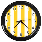 Vertical Stripes - White and Banana Yellow Wall Clock (Black)