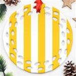 Vertical Stripes - White and Banana Yellow Ornament (Round Filigree)