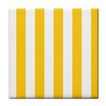 Vertical Stripes - White and Banana Yellow Tile Coaster