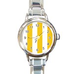 Vertical Stripes - White and Deep Lemon Yellow Round Italian Charm Watch