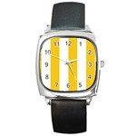 Vertical Stripes - White and Deep Lemon Yellow Square Metal Watch