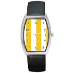 Vertical Stripes - White and Deep Lemon Yellow Barrel Style Metal Watch