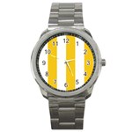Vertical Stripes - White and Deep Lemon Yellow Sport Metal Watch