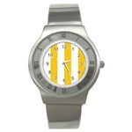 Vertical Stripes - White and Deep Lemon Yellow Stainless Steel Watch