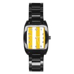 Vertical Stripes - White and Deep Lemon Yellow Stainless Steel Barrel Watch