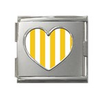 Vertical Stripes - White and Deep Lemon Yellow Mega Link Heart Italian Charm (18mm)